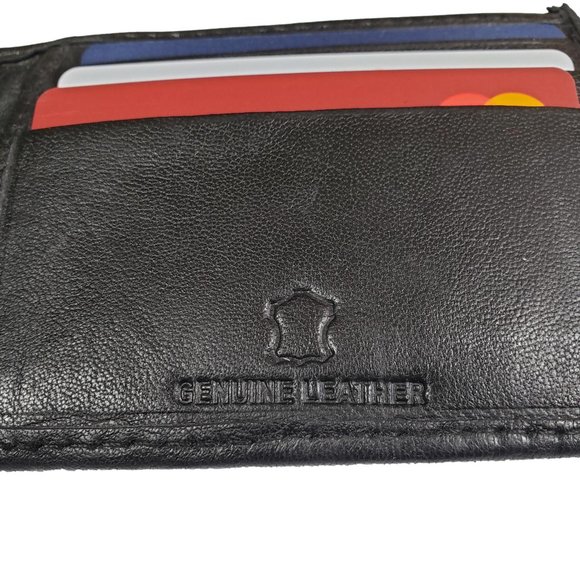 Men's Black Genuine Leather Bifold Traveler Wallet with Button NEW - Picture 7 of 10